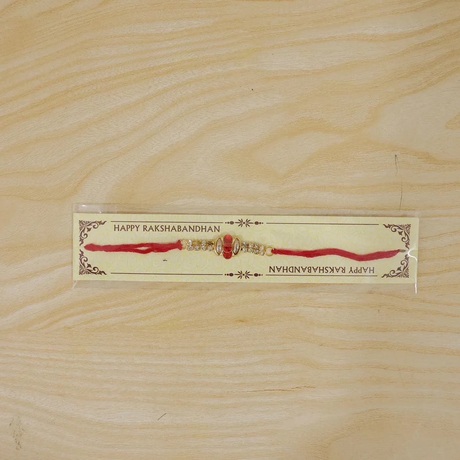 Oval Stone Studded Bar Premium Designer Traditional Rakhi for Brother - Detailed Feature View 5