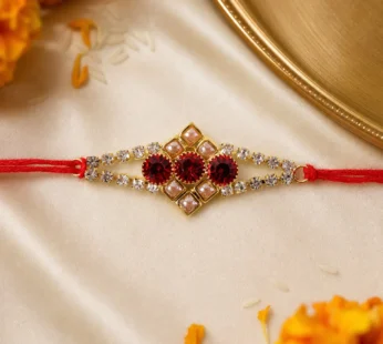 Ruby Floral Stone Bracelet Rakhi for Brother Bhai Raksha Bandhan Festival Special Gift