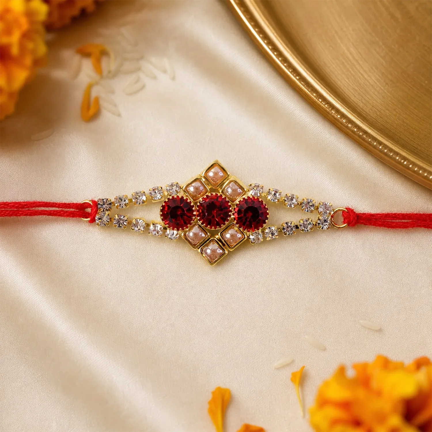Premium Ruby Floral Stone Bracelet Rakhi for Brother Bhai Raksha Bandhan Festival Special Gift - Buy Online at Alikart