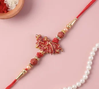 Radha Krishna Red Beads Charm Rakhi for Brother Bhai Raksha Bandhan Festival Special Gift