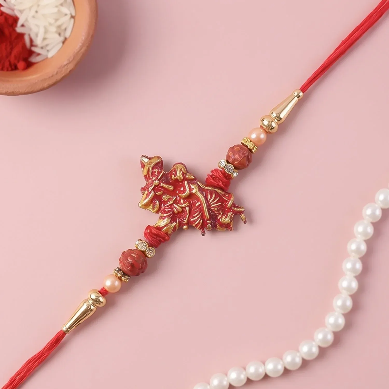 Premium Radha Krishna Red Beads Charm Rakhi for Brother Bhai Raksha Bandhan Festival Special Gift - Buy Online at Alikart