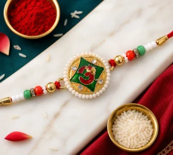 Religious Om Round Rakhi with Meenakari & Pearls – Rakhi for Brother