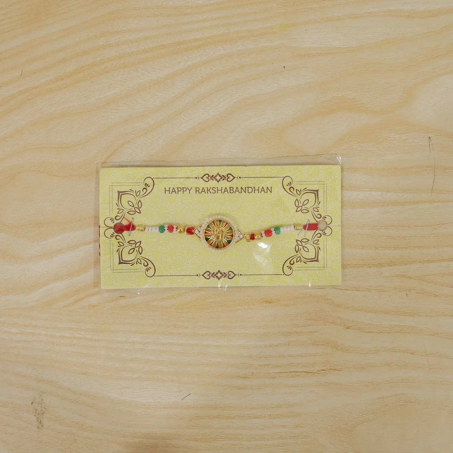 Round Design Shree Charm Stone Studded Premium Designer Traditional Rakhi for Brother - Detailed Feature View 5