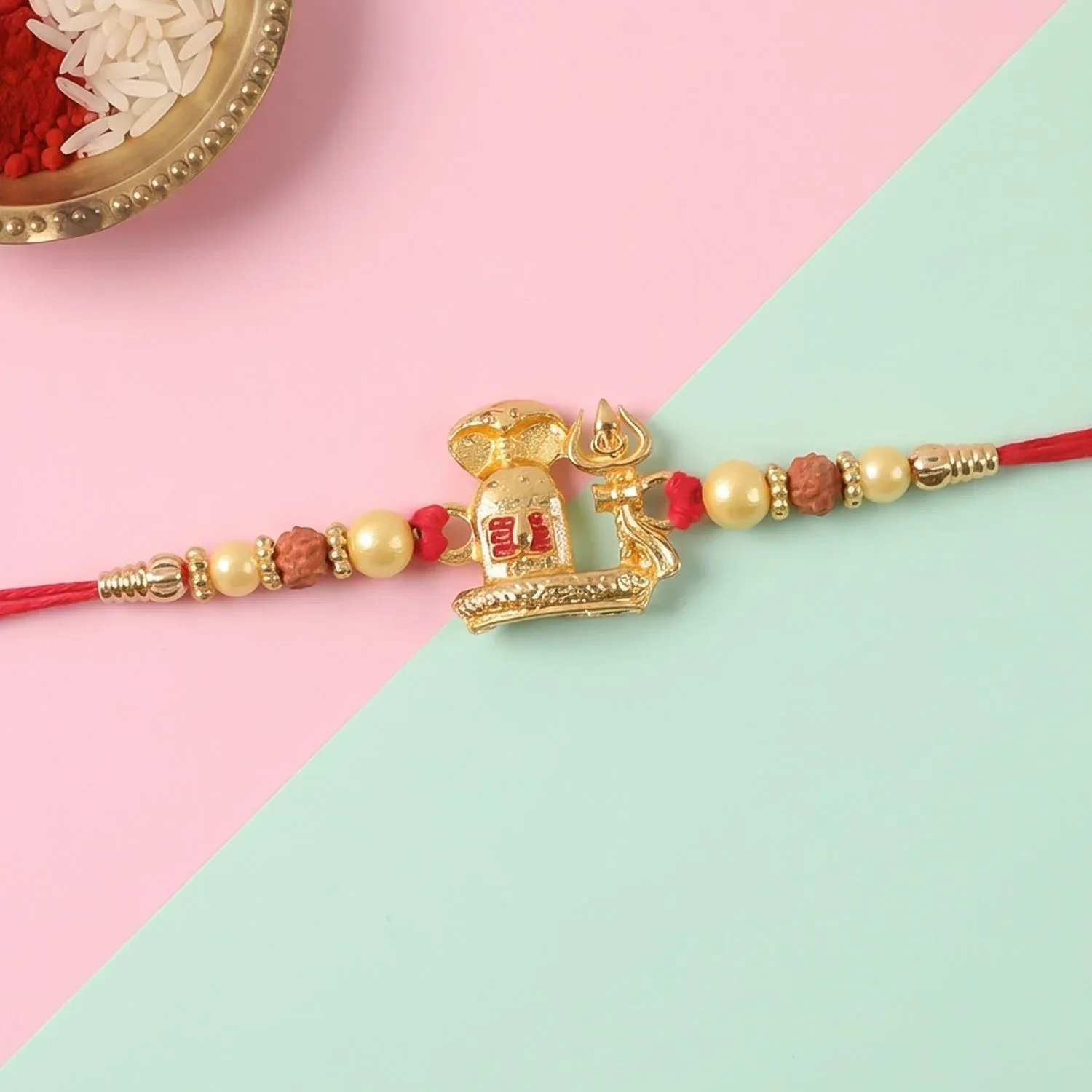 Premium Gold Shivling Pearl Charm Rakhi for Brother Bhai Raksha Bandhan Festival Special Gift - Buy Online at Alikart