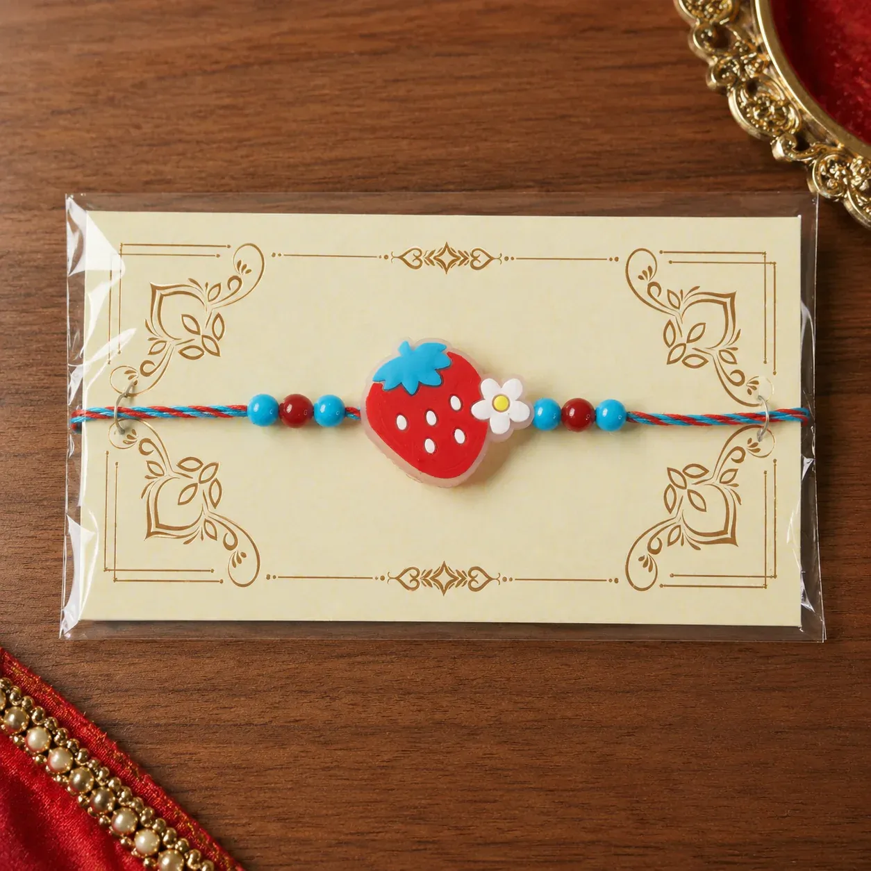 Strawberry Charm Kids Thread Premium Designer Rakhi for Brother - Detailed Feature View 5