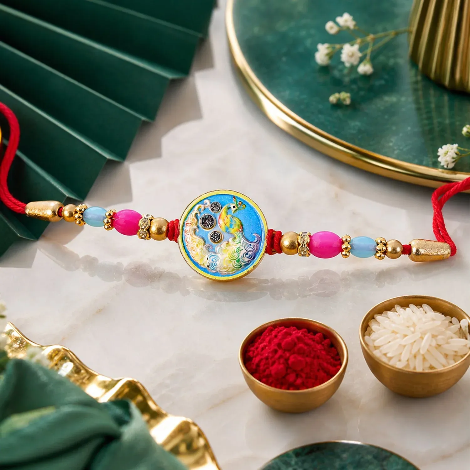 Premium Peacock Round Design Premium Designer Traditional Rakhi for Brother - Buy Online at Alikart