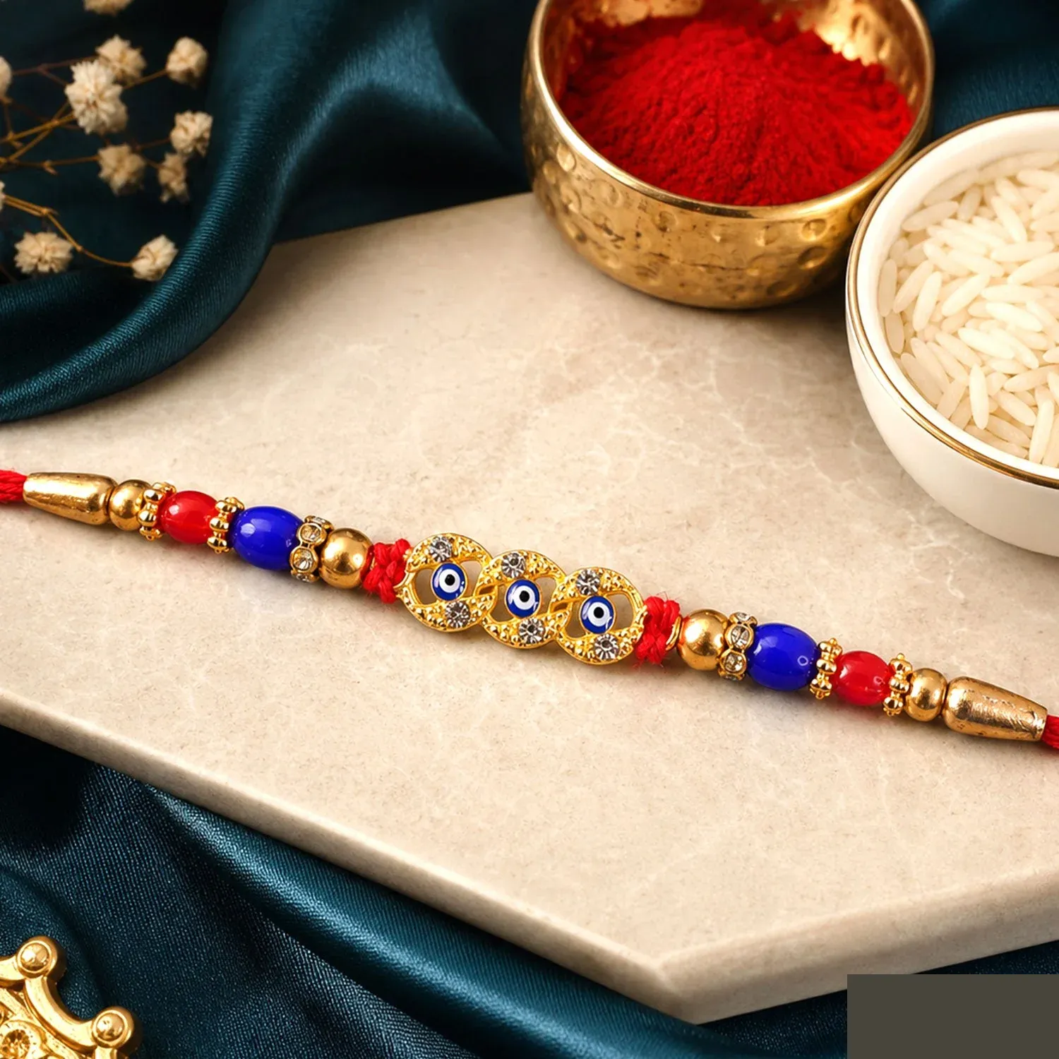 Premium Designer Evil Eye Motif Rakhi with Stone & Beadwork Rakhi for Brother - Buy Online at Alikart