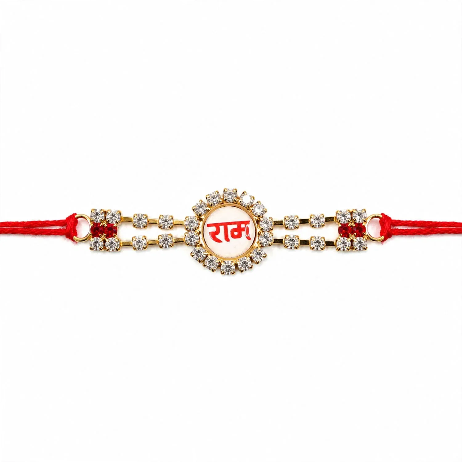 Ram Text Round Stone Studded Premium Designer Rakhi for Brother - Detailed Feature View 4