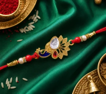 Peacock Feather Stone Studded Premium Designer Rakhi for Brother