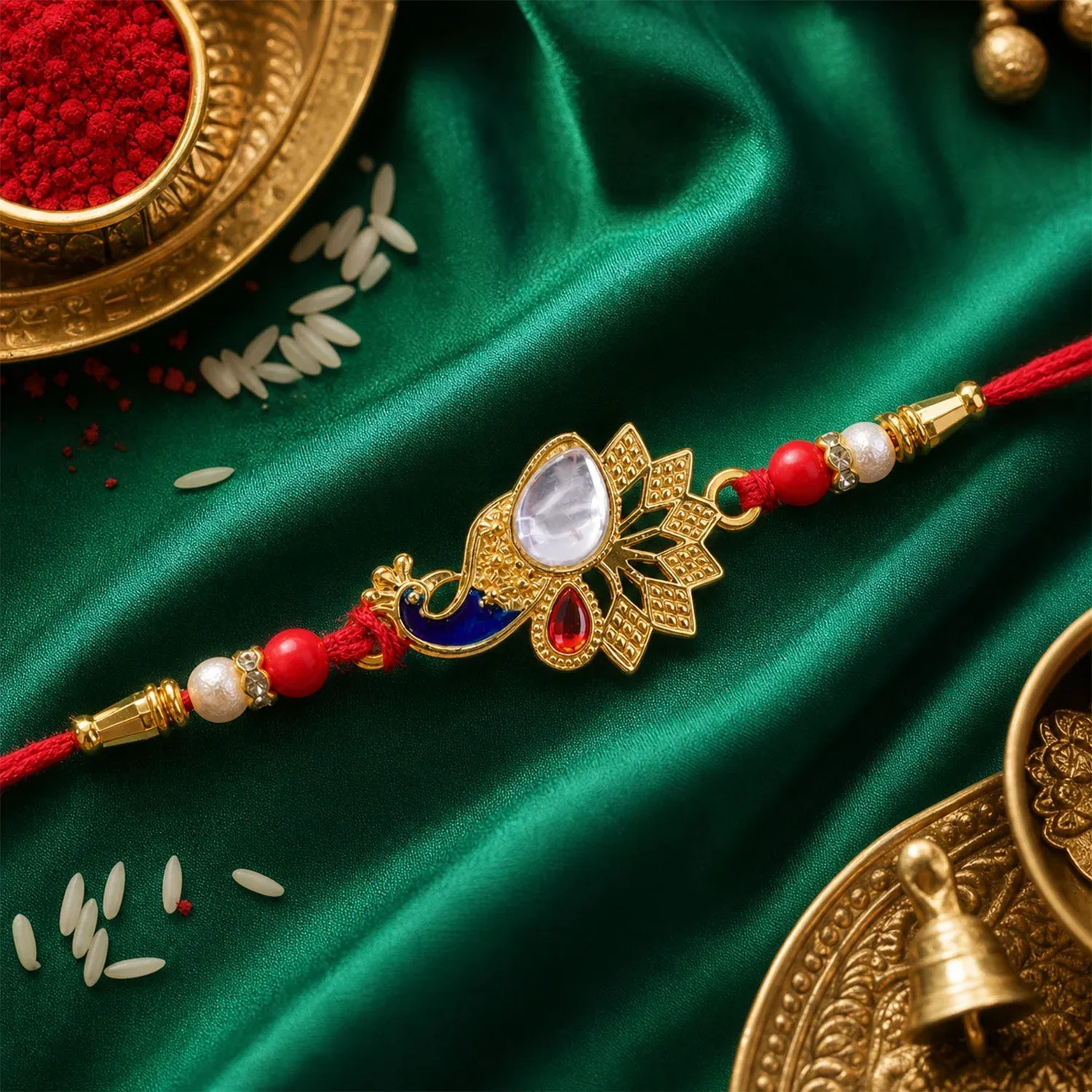 Premium Peacock Feather Stone Studded Premium Designer Rakhi for Brother - Buy Online at Alikart