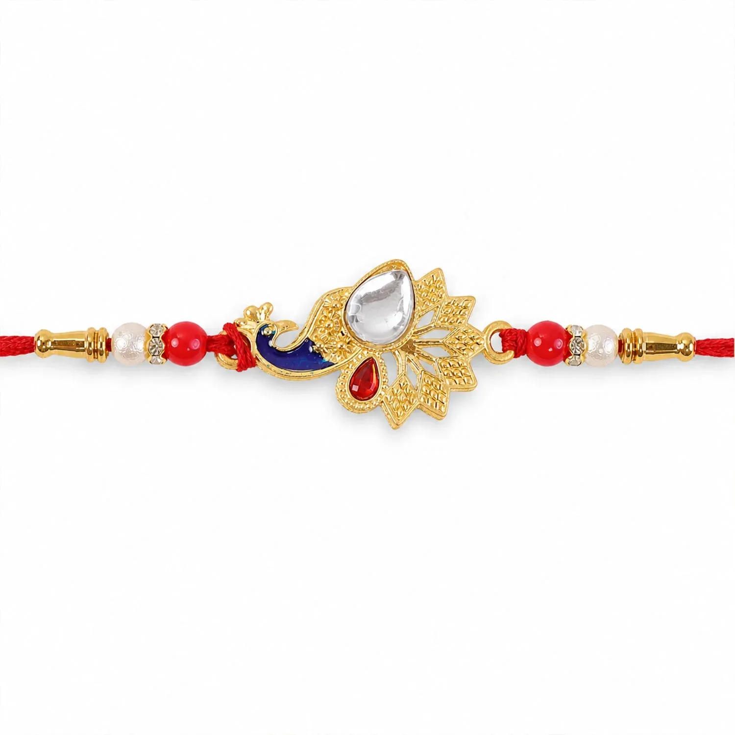 Peacock Feather Stone Studded Premium Designer Rakhi for Brother - Detailed Feature View 4