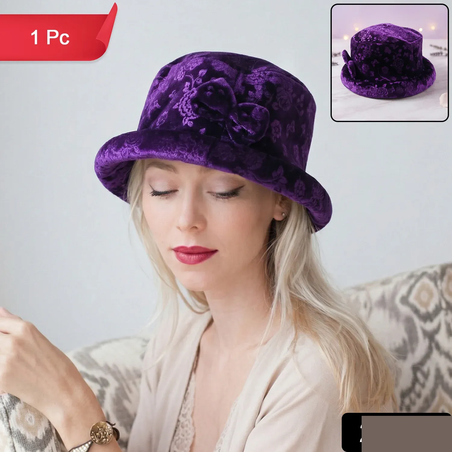 Premium Velvet Floral Bucket Hat – Elegant Winter Accessory for Women - Buy Online at Alikart