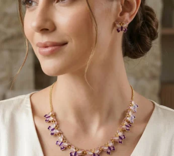 Purple Butterfly Necklace Set – Elegant Gold-Plated Jewellery for Women