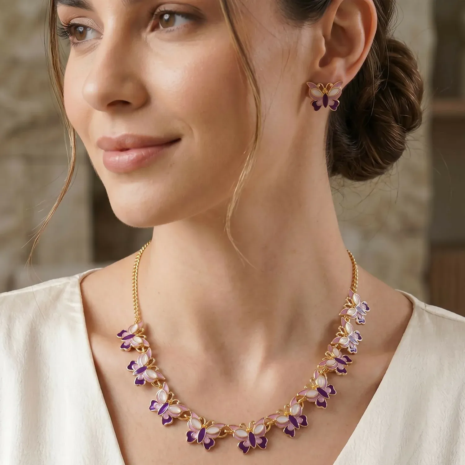 Premium Purple Butterfly Necklace Set – Elegant Gold-Plated Jewellery for Women - Buy Online at Alikart