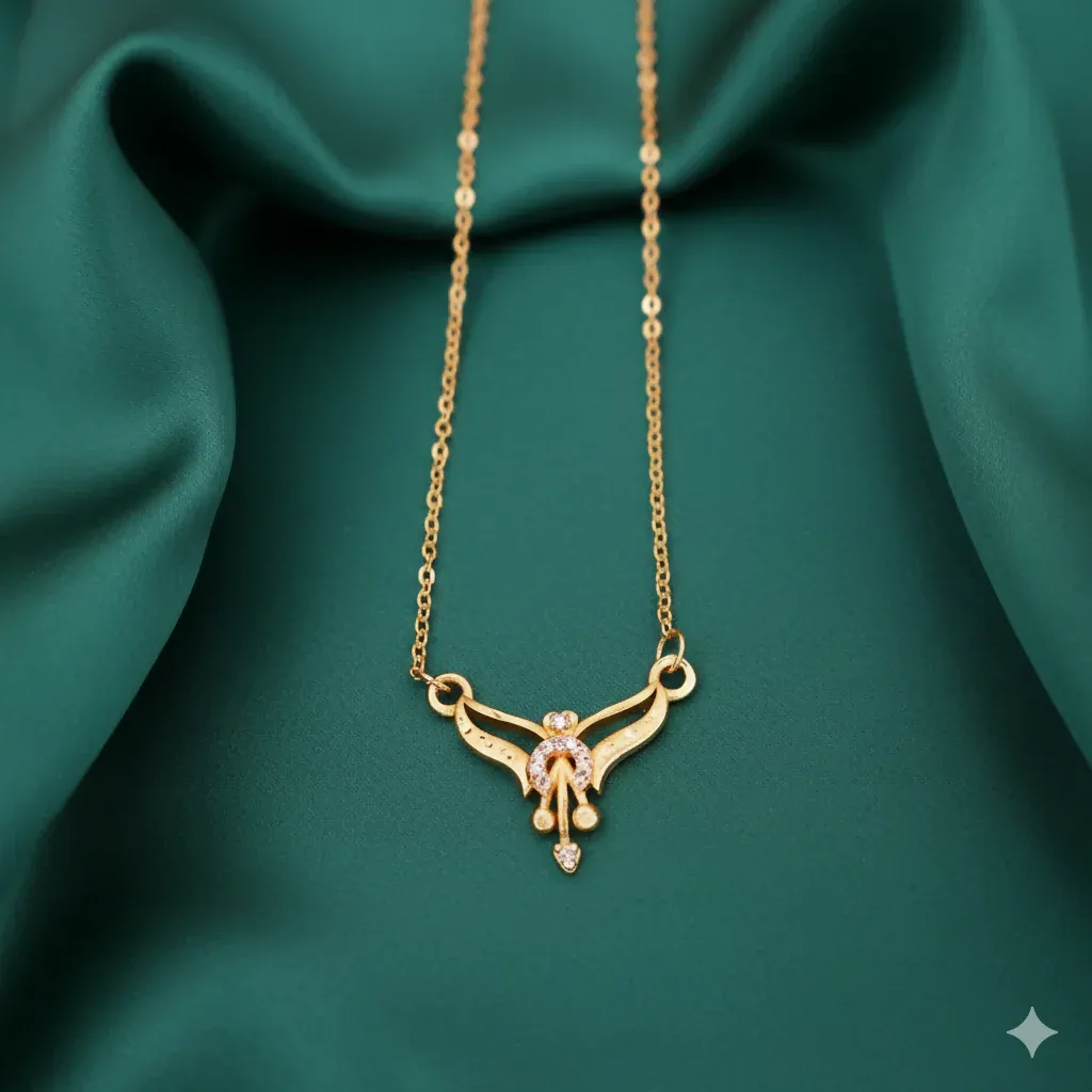 Premium Gold Pendant Necklace – Minimalist Design with AD Stones - Buy Online at Alikart
