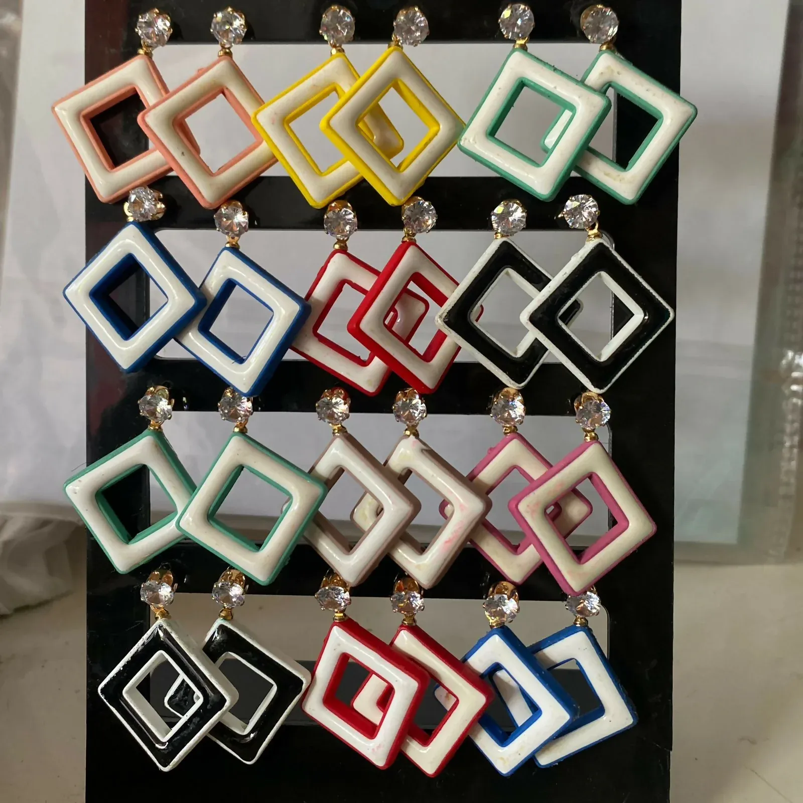 Colorful Geometric Drop Earrings – Trendy Crystal Jewellery Set - Detailed Feature View 3