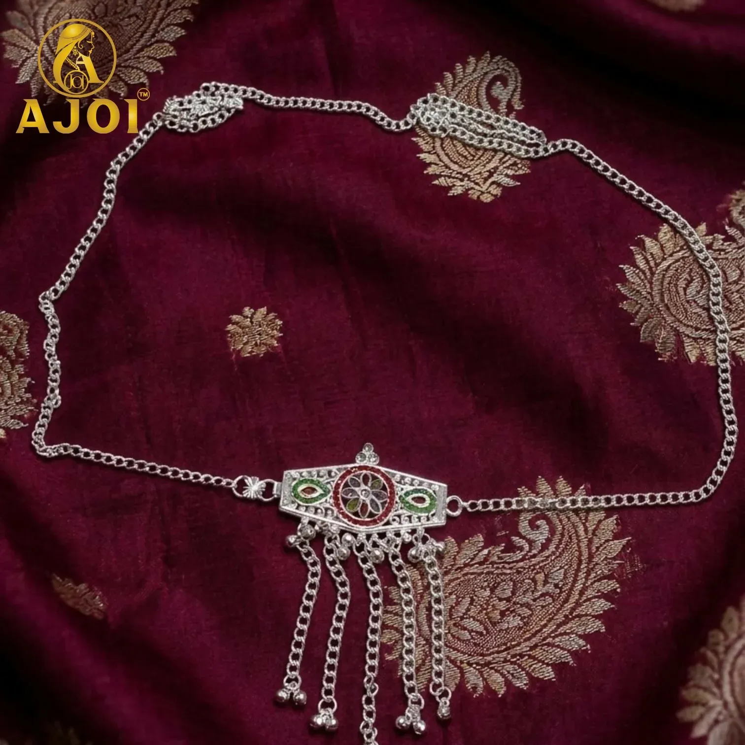 Floral Meenakari Waist Chain Bridal Kamar Patta - Detailed Feature View 3