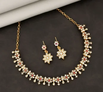 Floral Choker Necklace Set – Elegant Diamond-Look Accent Stones