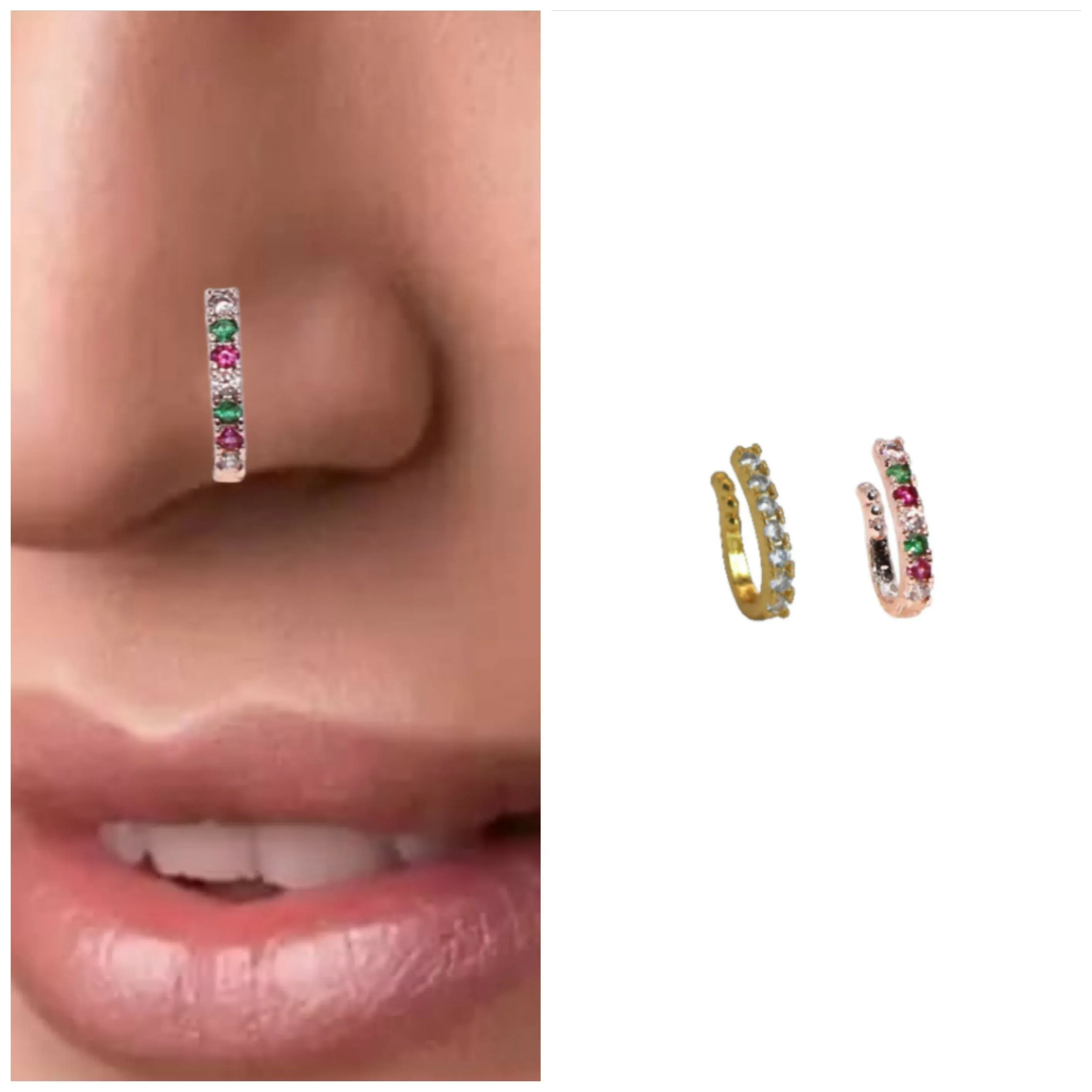 Premium Non-Piercing CZ Nose Clip Set – Flower & Pave Hoop Stylish Duo - Buy Online at Alikart