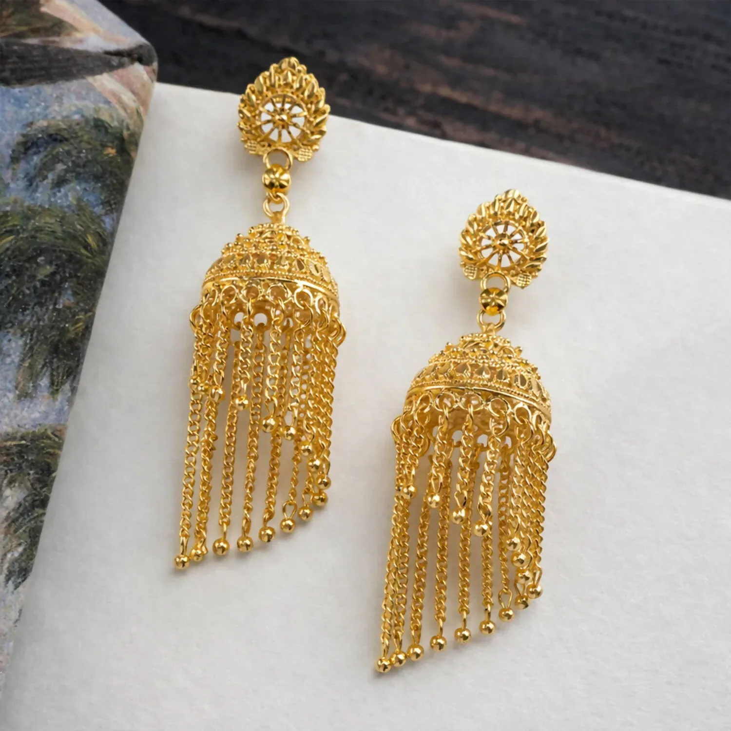 Premium Traditional Jhumka Earrings – Elegant Ethnic Gold Tone Design - Buy Online at Alikart