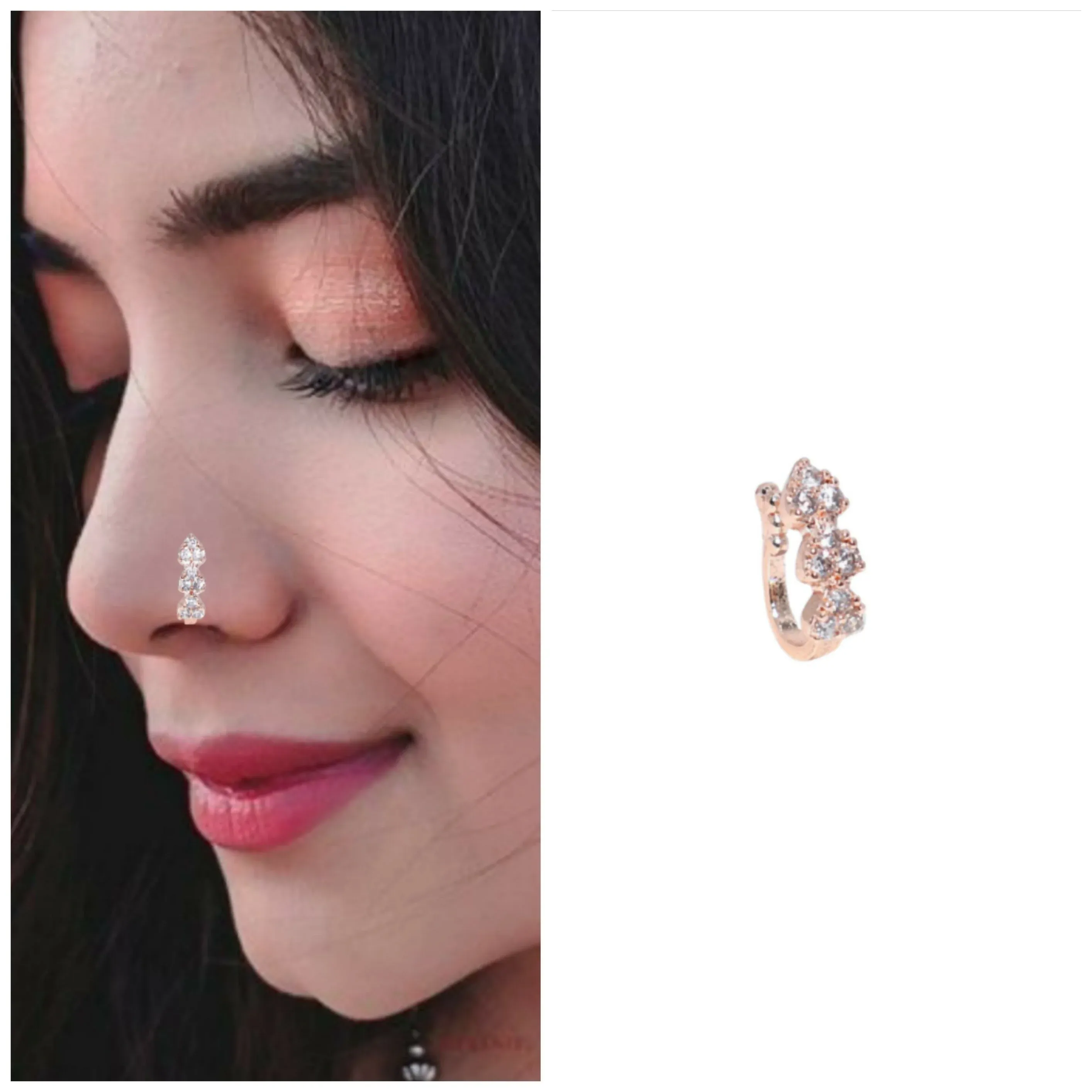 Premium Triple Cluster Clip-On Nose Ring Nath – No Piercing Needed - Buy Online at Alikart