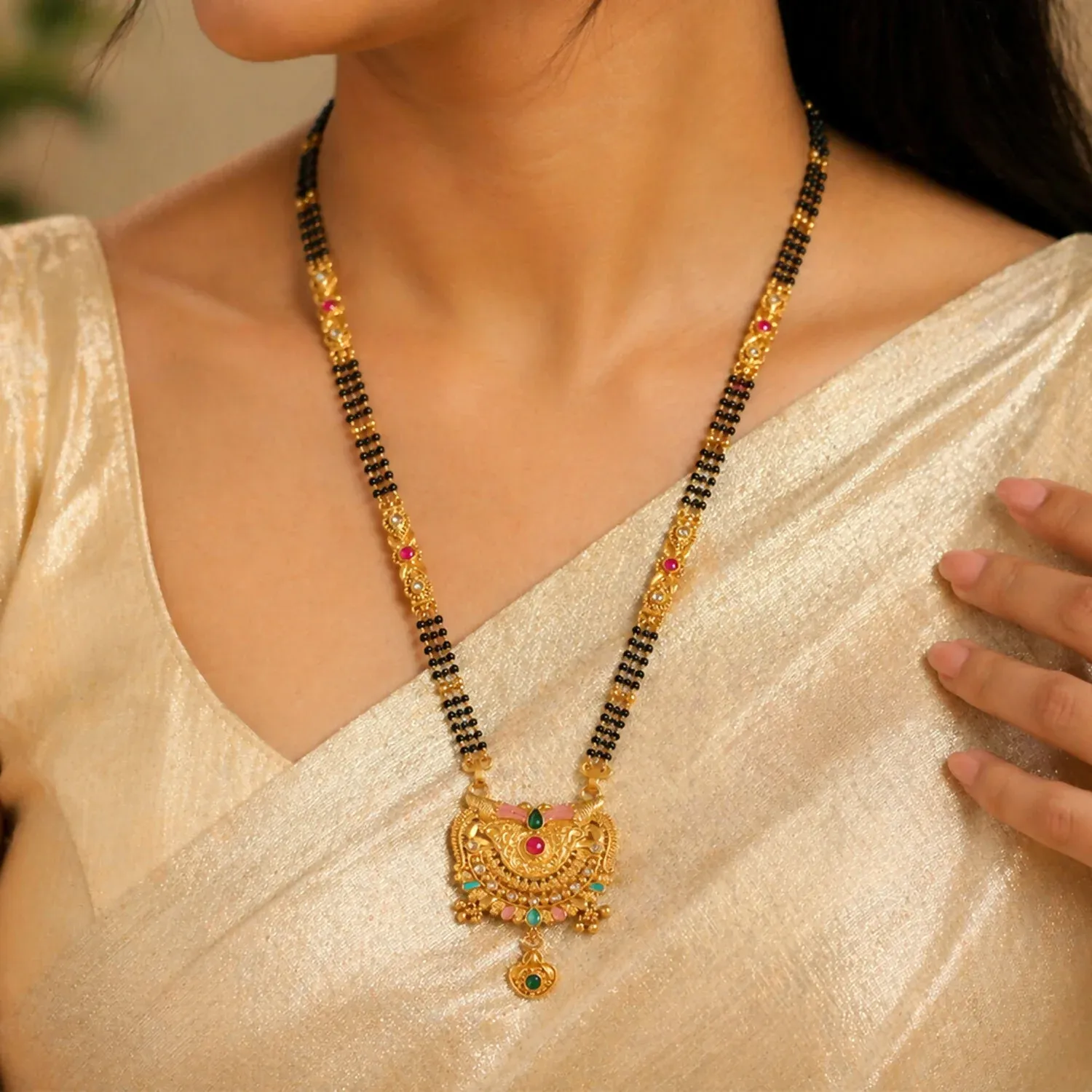 Mangalsutra with Heart Locket – Elegant Double Strand Design - Detailed Feature View 2