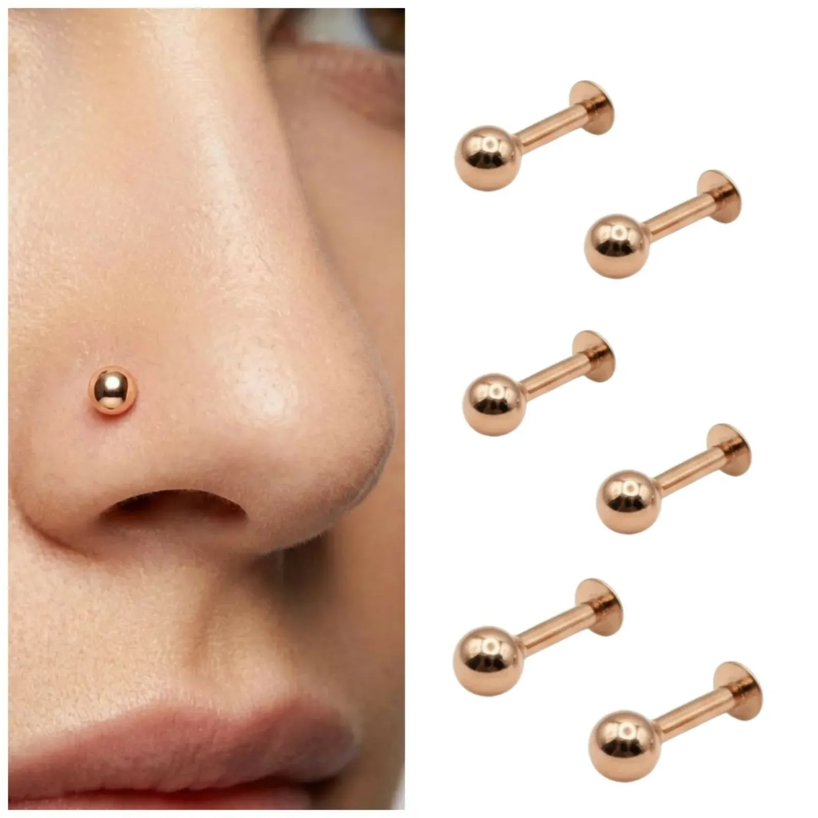 Premium Rose Gold Flat Back Nosepin – Comfortable Pack of 6 for Women - Buy Online at Alikart