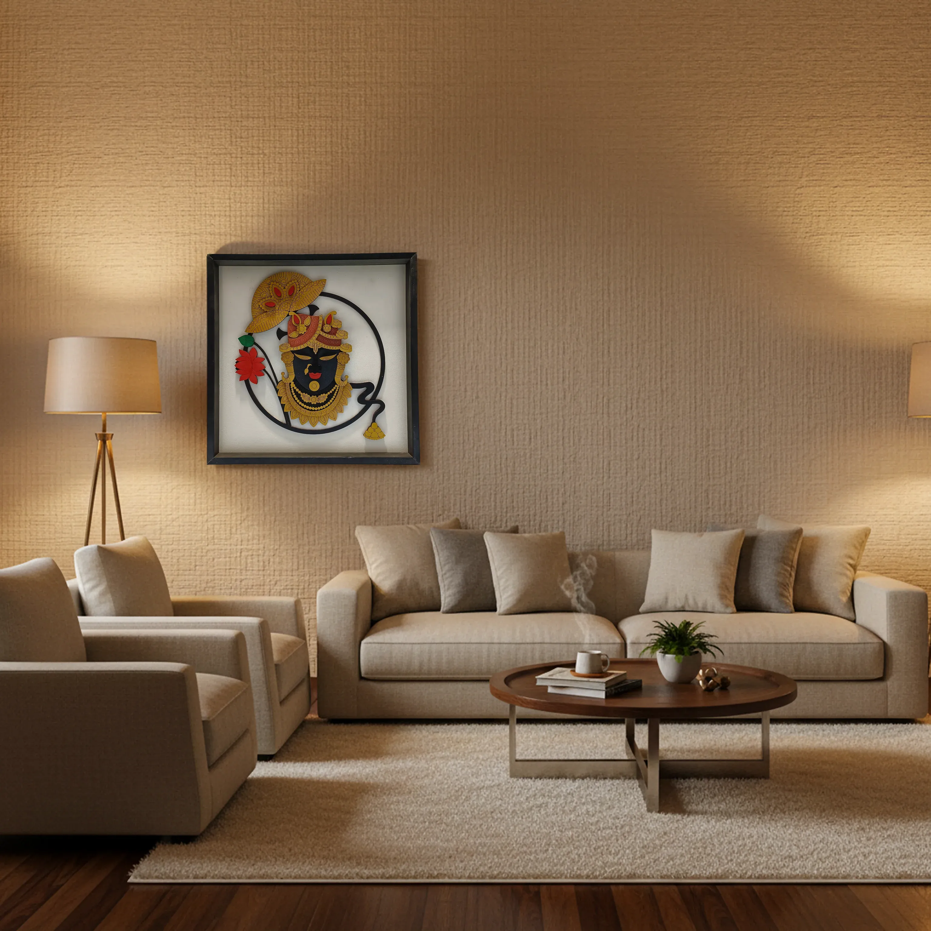 Shreenathji Wooden Wall Art – Handcrafted Multi-Layer 3D Decor - Detailed Feature View 2