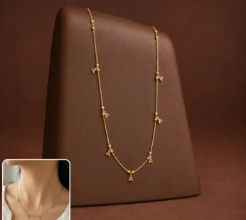 Gold-Plated Triangle CZ Necklace – Dainty Bead Chain for Women