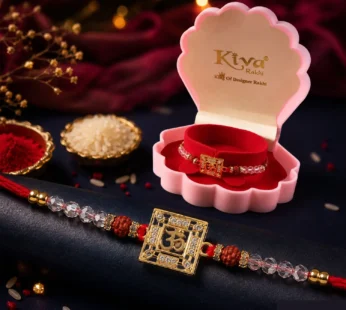 Auspicious Om Symbol AD Rudraksha Rakhi for Brother, Crystal Beads Gift