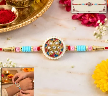 Multicolor Floral Kundan Rakhi – Elegant Design for Rakshabandhan