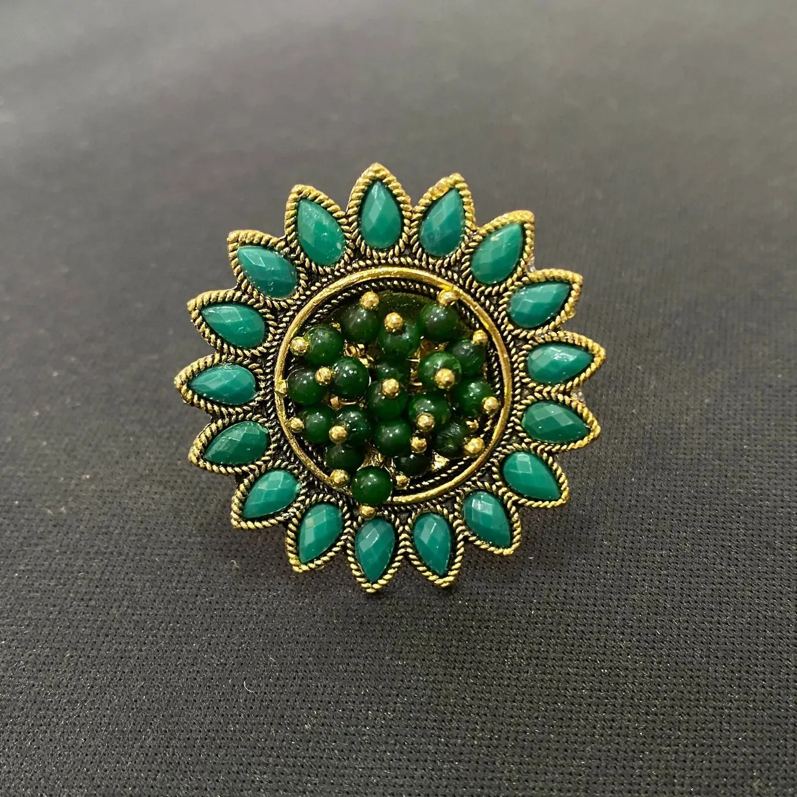 Luxury Green Crystal Flower Ring for Women | Party Wear - Detailed Feature View 3