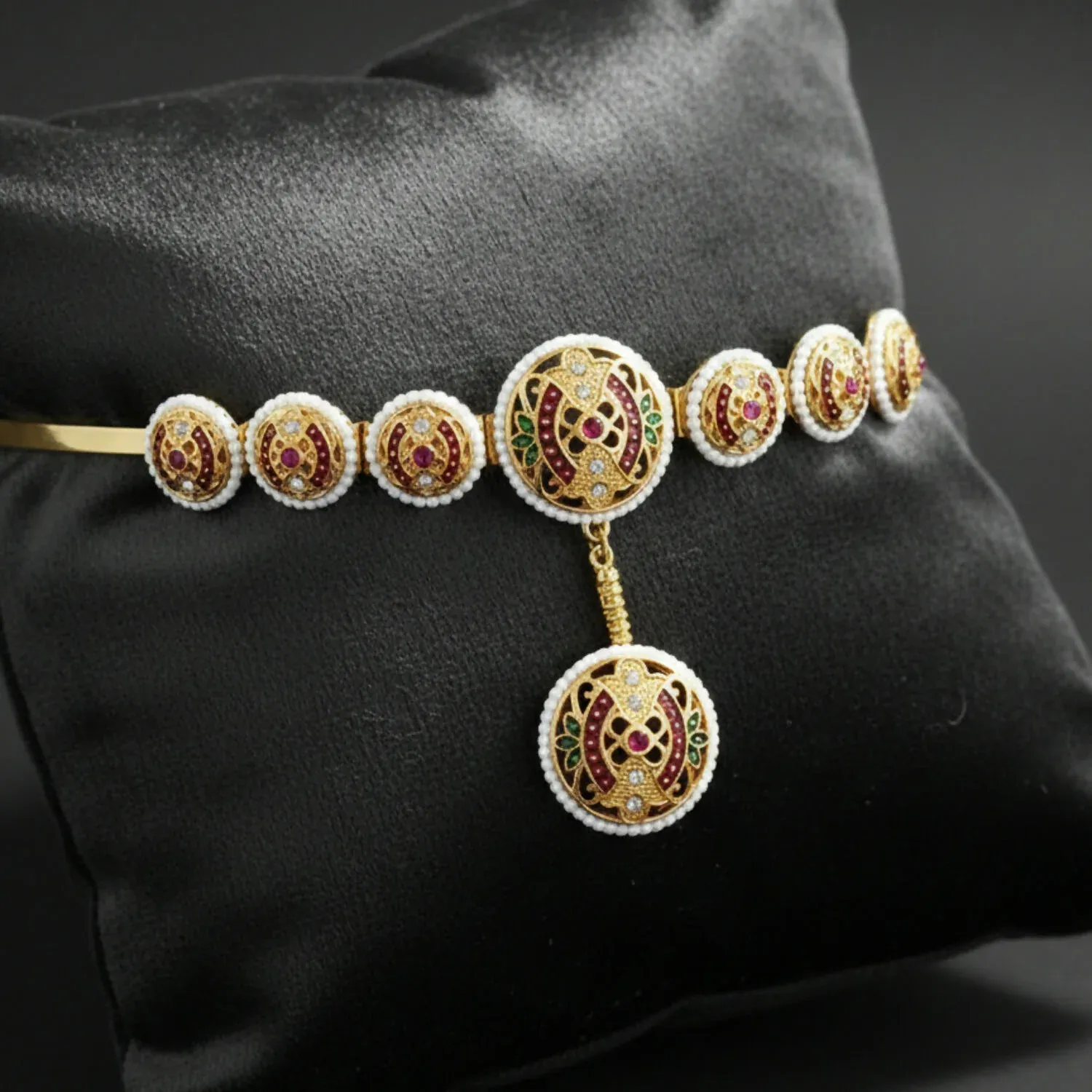 Sheshphool Matha Patti – Gold-Plated Antique Bridal Headpiece - Detailed Feature View 2
