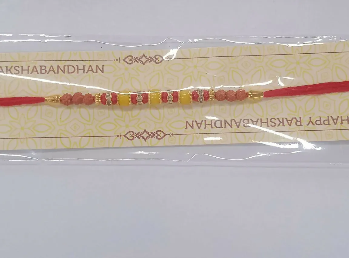 Multicolor Beaded Rakhi – Festive Stone Detail & Red Thread - Detailed Feature View 4