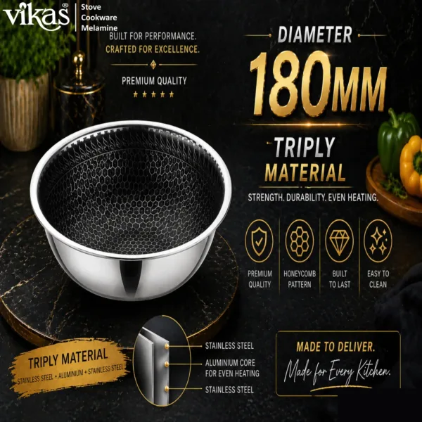 Vikas Honeycomb Tasla – Non-Stick Tri-Ply Cookware for Effortless Cooking