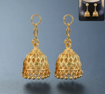 Gold Finish Jhumka – Intricate Cutwork with Hanging Beads