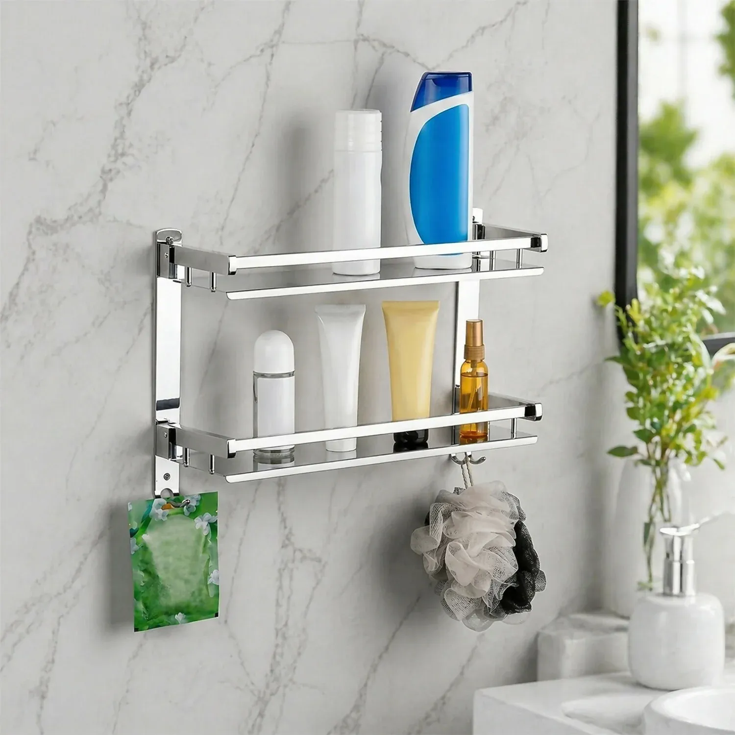 Wall Mount Bathroom Rack – Stylish 2-Layer Stainless Steel Storage - Detailed Feature View 2