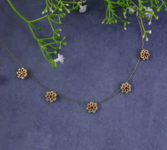 Ruby Floral Station Necklace – Elegant gold chain with diamond accents
