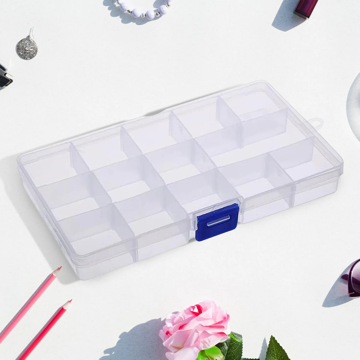 Premium Jewellery Organizer Box – 15-Grid Clear Plastic with Dividers - Buy Online at Alikart