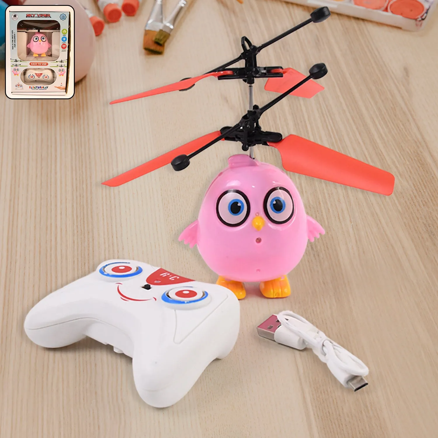 Premium Flying Bird RC Toy – Pink Owl Design with LED & Remote Control - Buy Online at Alikart