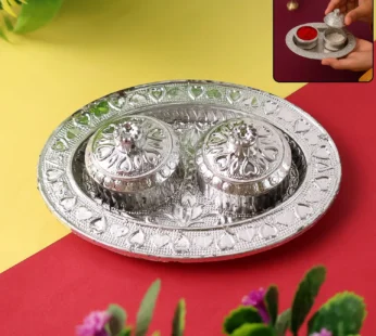 Oval Puja Thali with Kumkum Holders – Traditional & Durable Design