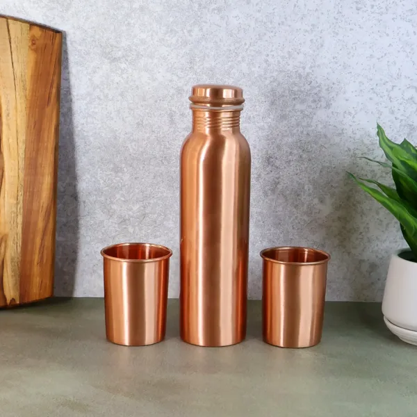 Copper Water Bottle Set – 1L Bottle & 2 Glasses | Own Hydrate