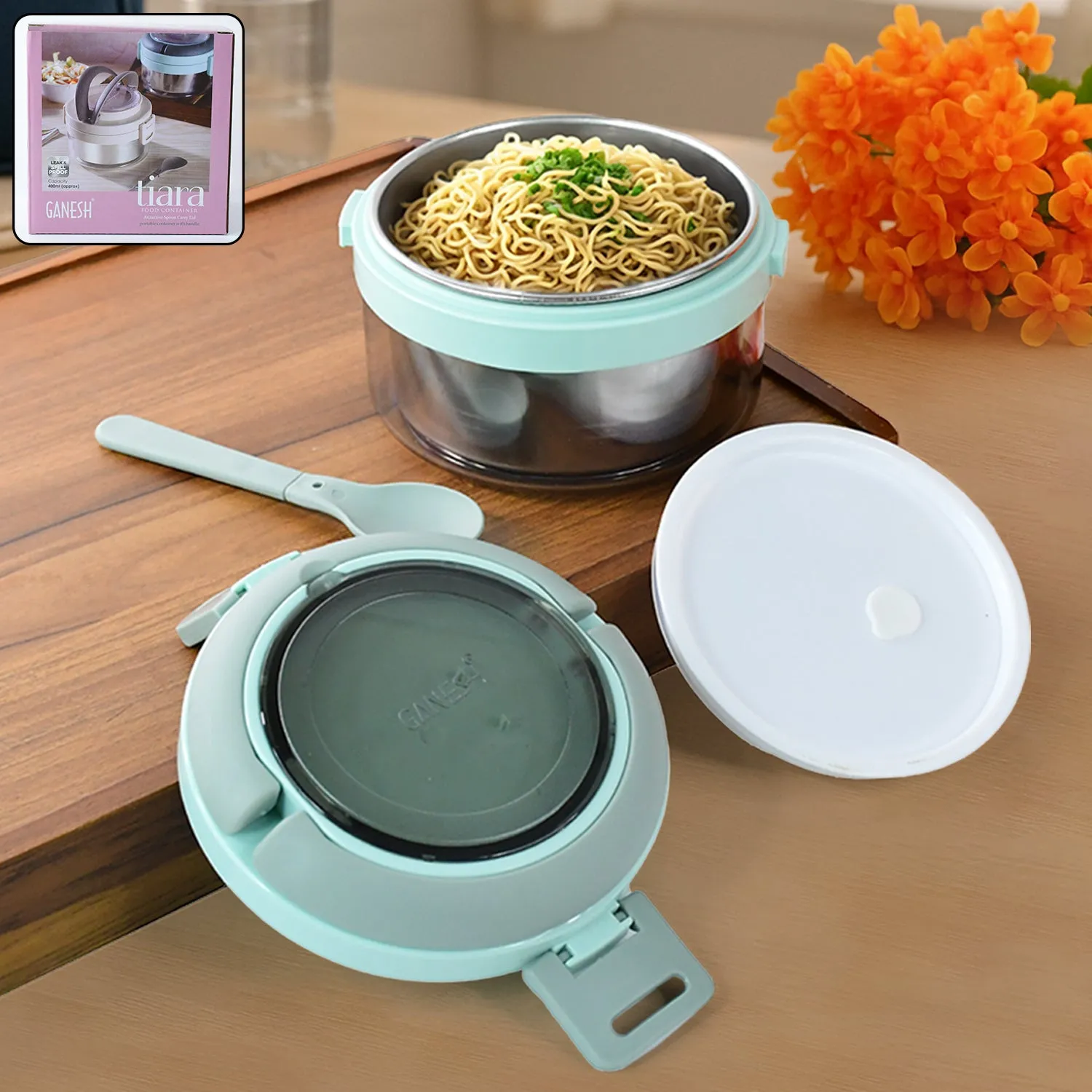 Premium Insulated Lunch Box 400ml – Leakproof Stainless Steel Tiffin with Folding Spoon - Buy Online at Alikart