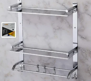 Stainless Steel 2-Tier Wall Shelf with Towel Bar – Durable & Space-Saving