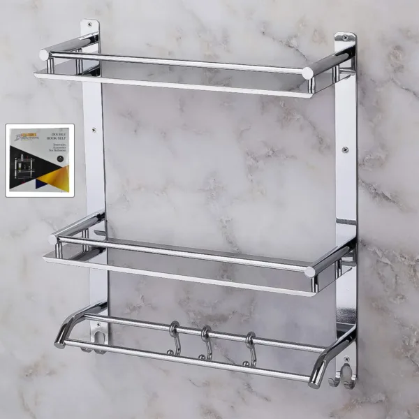 Stainless Steel 2-Tier Wall Shelf with Towel Bar – Durable & Space-Saving