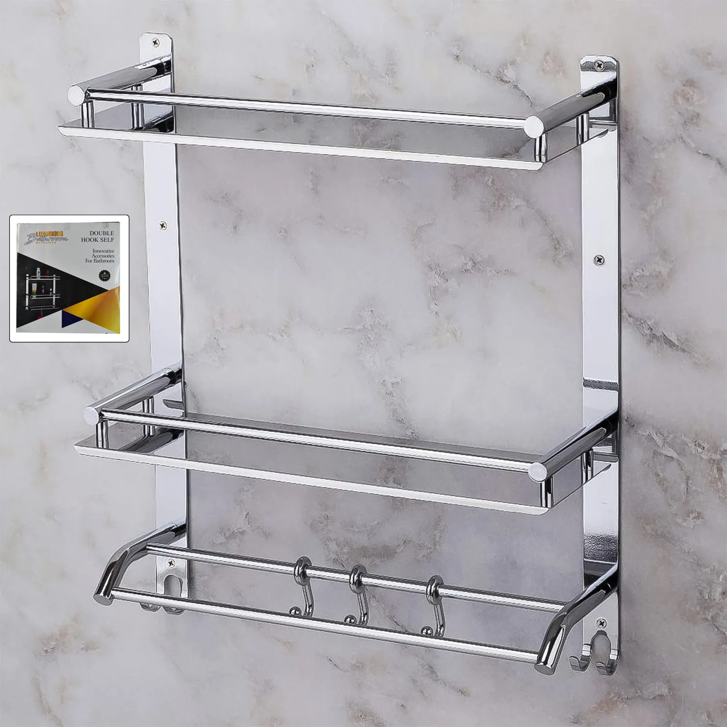 Premium Stainless Steel 2-Tier Wall Shelf with Towel Bar – Durable & Space-Saving - Buy Online at Alikart