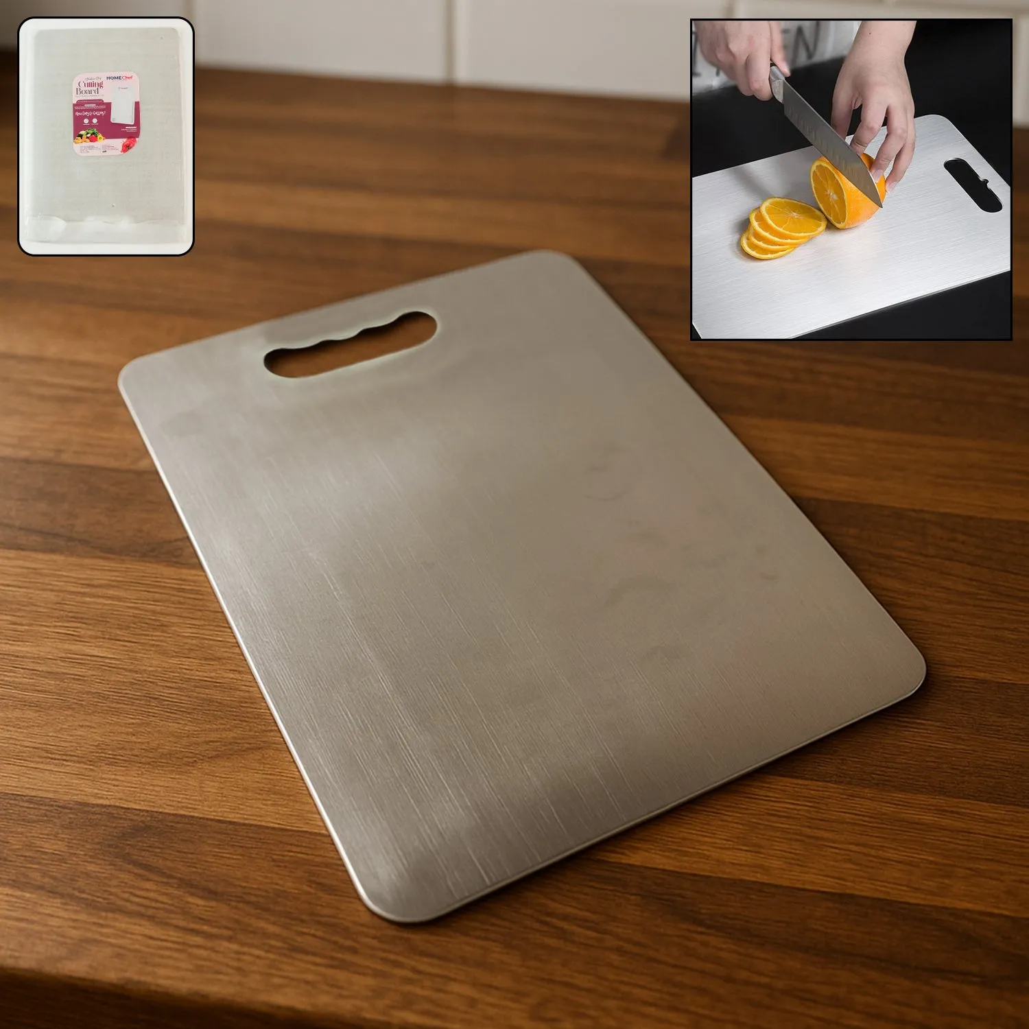 Premium Stainless Steel Cutting Board – Rustproof with Handle 229x330mm - Buy Online at Alikart