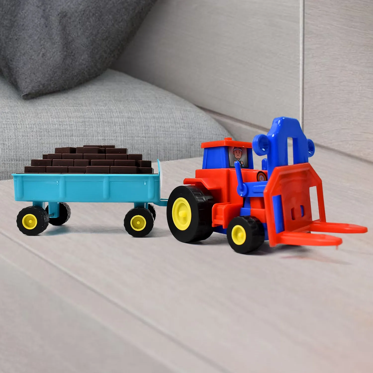 Premium Friction Tractor Toy – Durable Plastic with Bricks Trolley | Aditi - Buy Online at Alikart