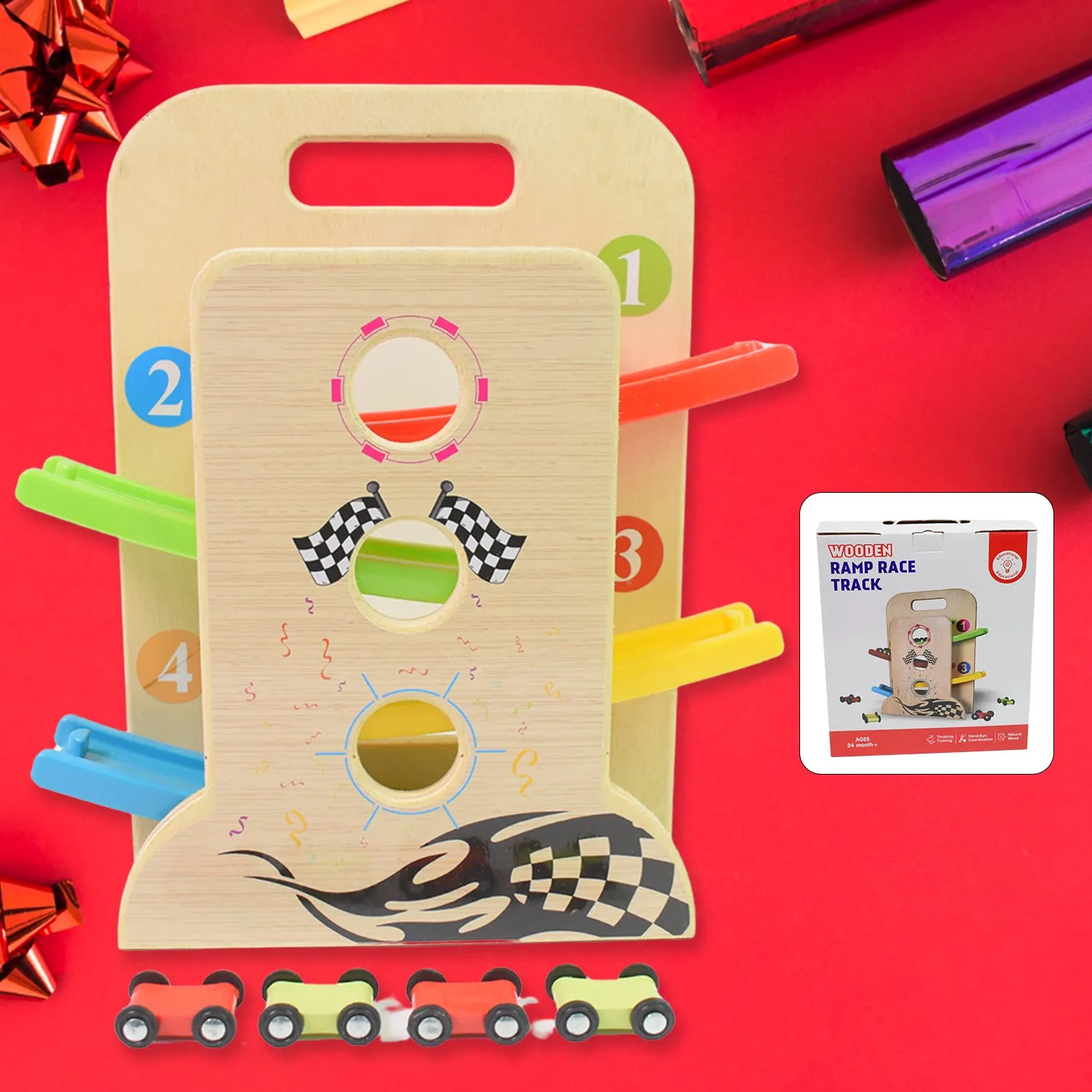 Premium Wooden Ramp Racer – 4 Cars & Handle for Kids | Action Legion - Buy Online at Alikart
