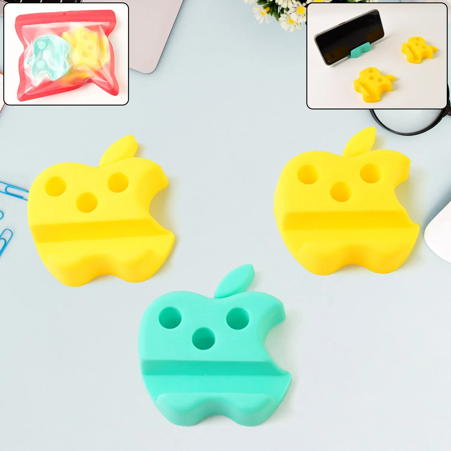 Mobile Stand with Pen Holder – Apple-Shaped Desk Organizer 3 Pc - Detailed Feature View 2
